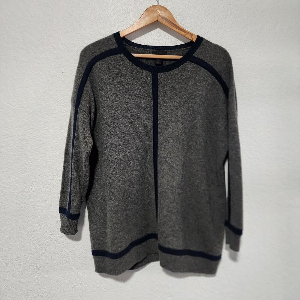 J Crew Collection Italian Cashmere Women Sweater Small Gray Navy Stripe Luxury